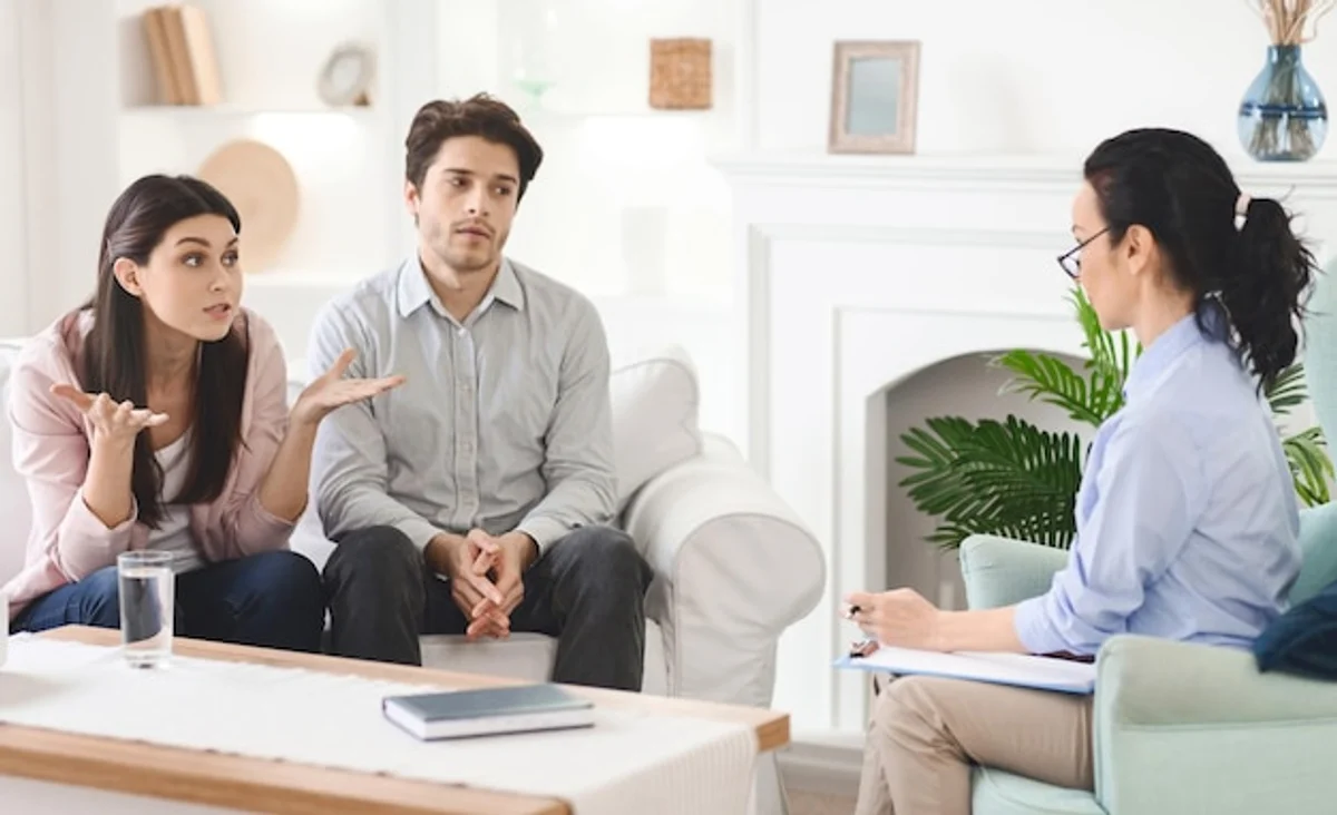 emotional conversation couple living room