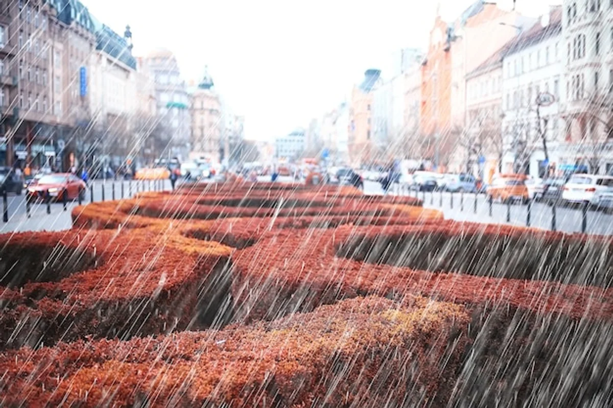 car autumn rainy czech city street