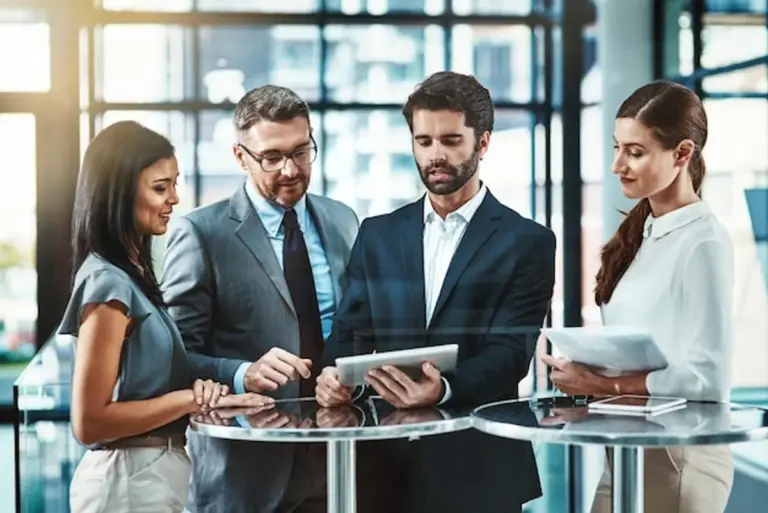 office workers using productivity apps technology