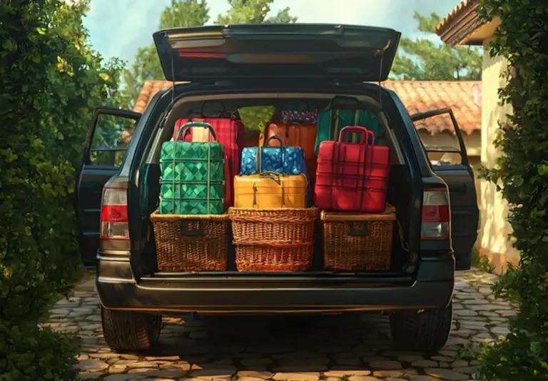 packed car trunk autumn family road trip