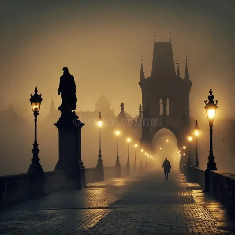 elusive romantic czech city fall mist empty streets