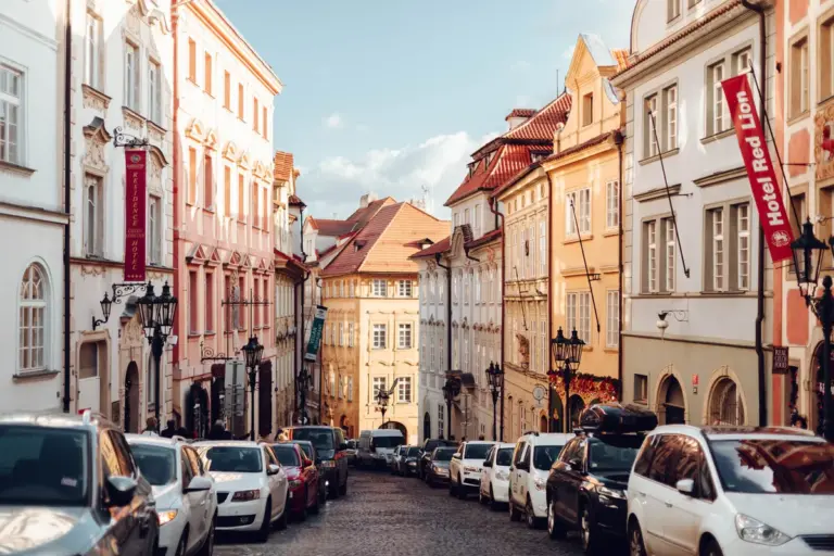 busy prague morning commute street city stress