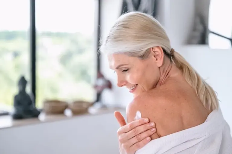 moisturizing damp skin woman real morning