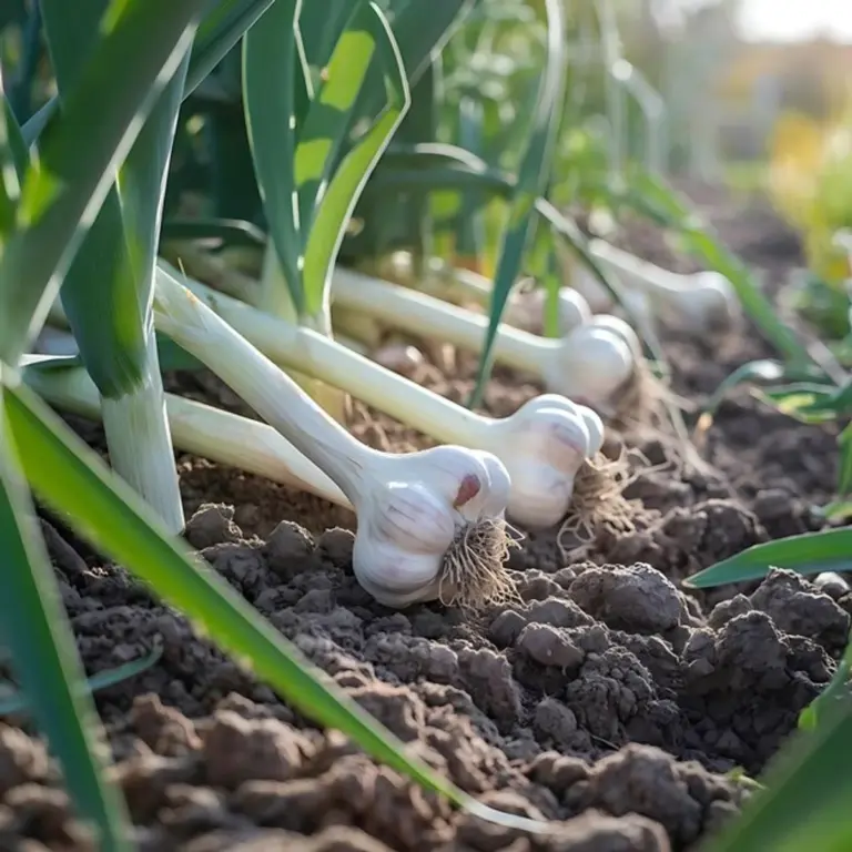 garlic planting in autumn home garden closeup hands