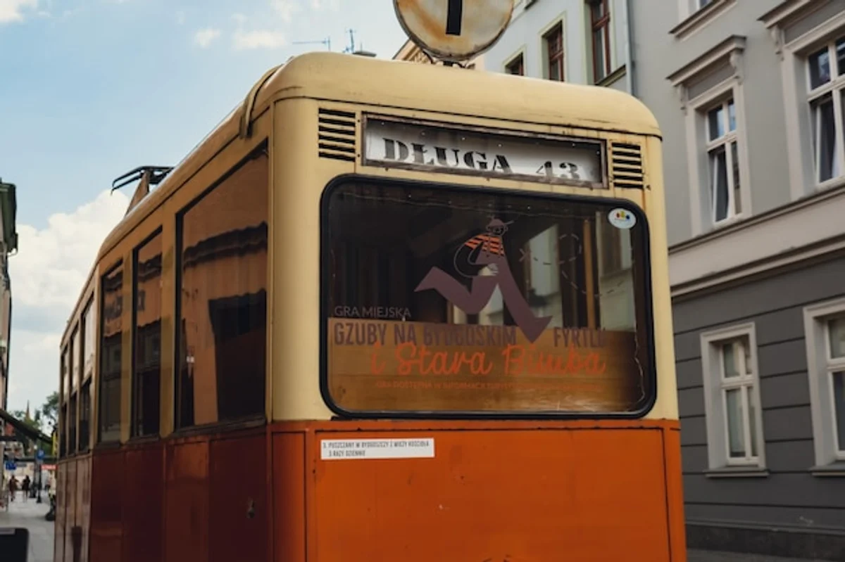 autumn morning commute public transport Czech city people