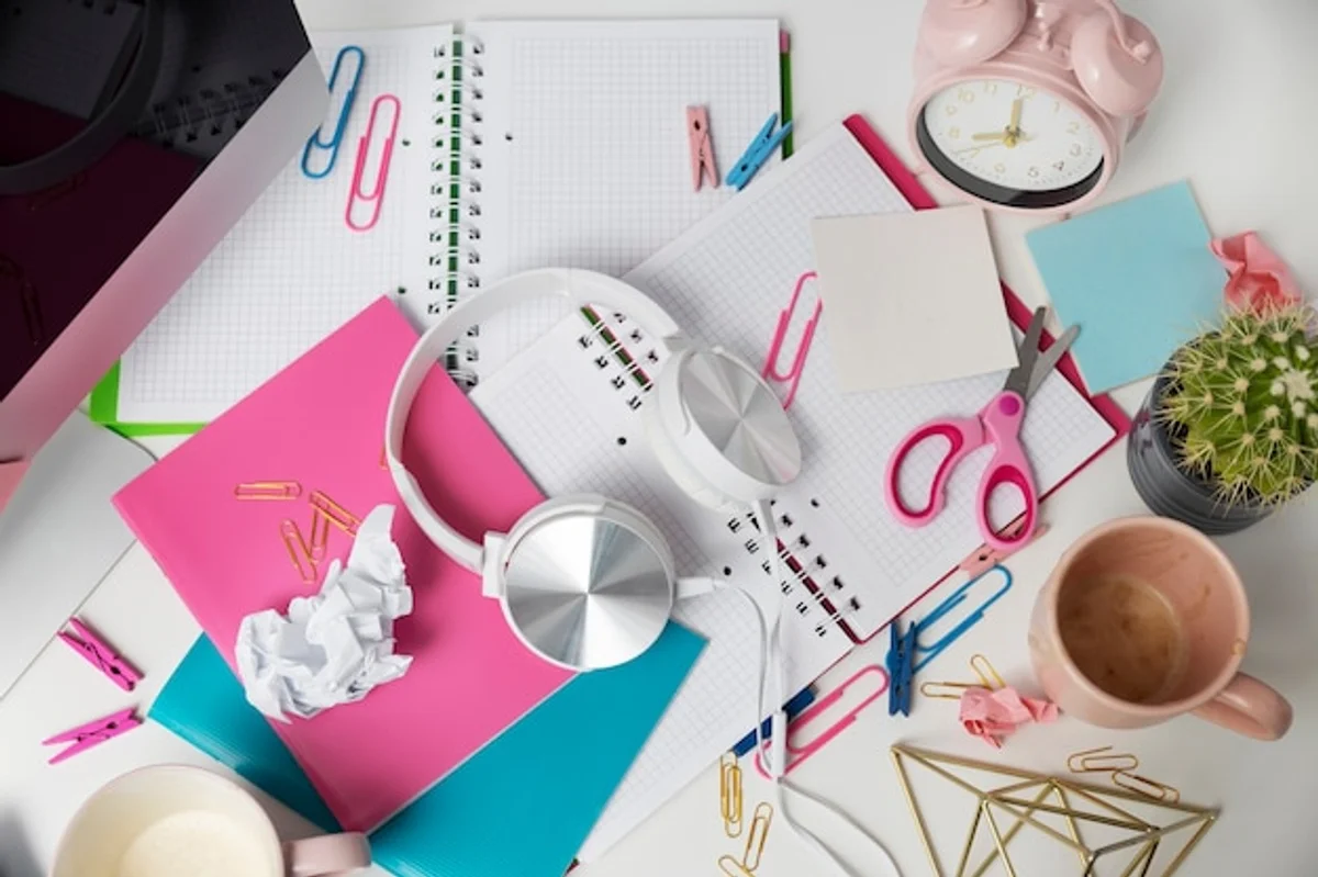 creative art journaling collage desk colorful pastels