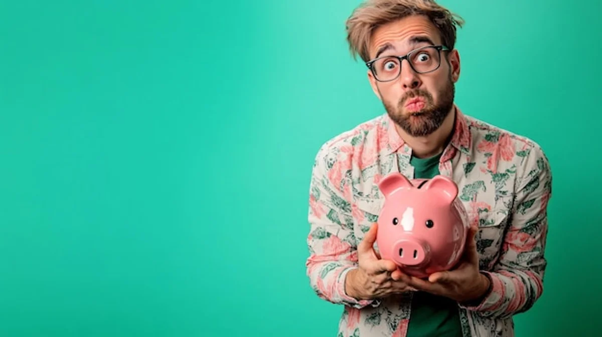 stressed person looking at empty piggy bank