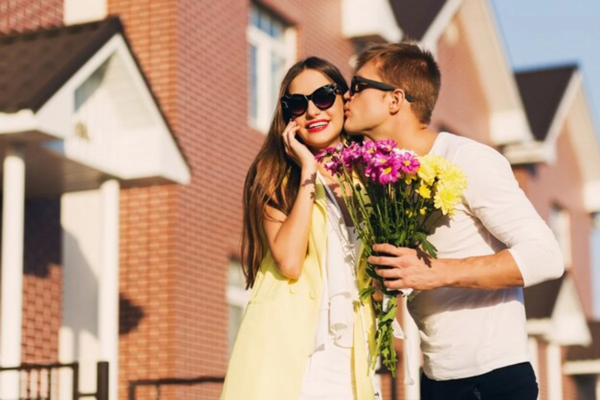 happy long-term couple outdoor Prague romantic