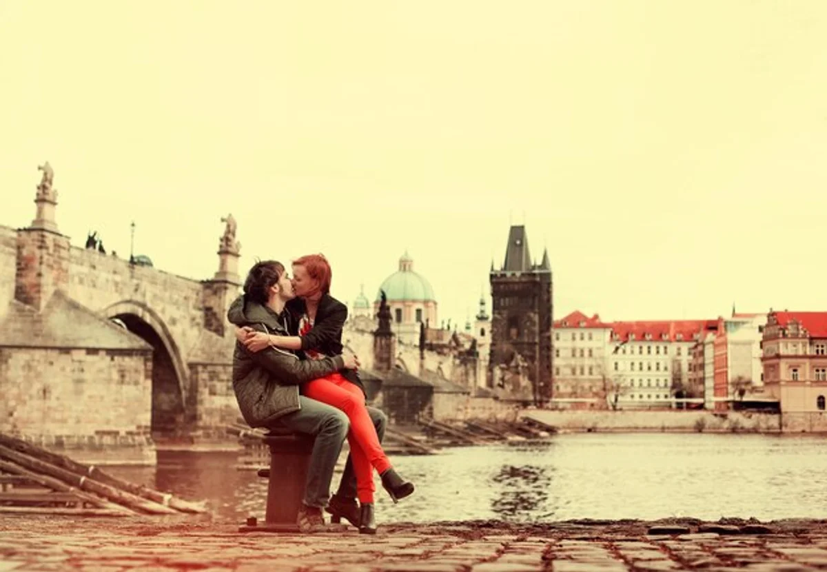 happy mature couple traveling Czech countryside