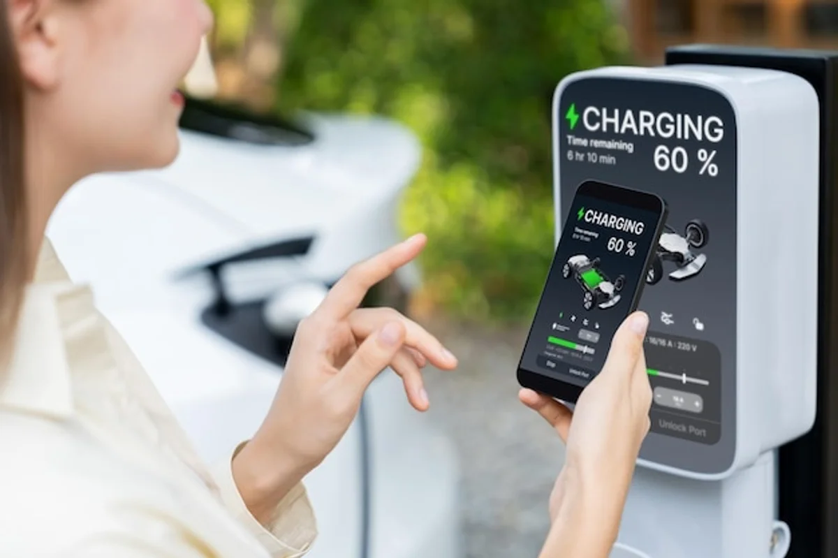 electric car charging modern europe city street daylight