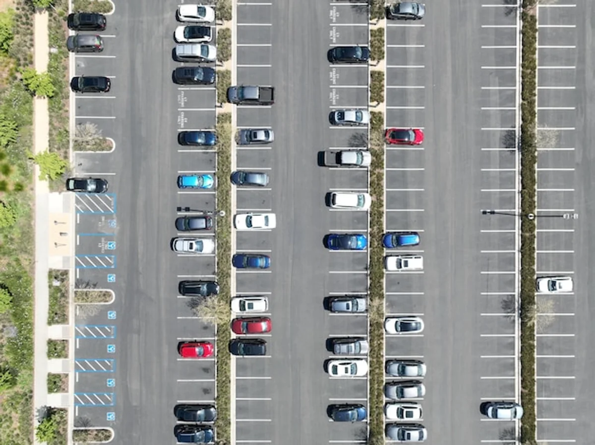 city parking aerial top view street cars