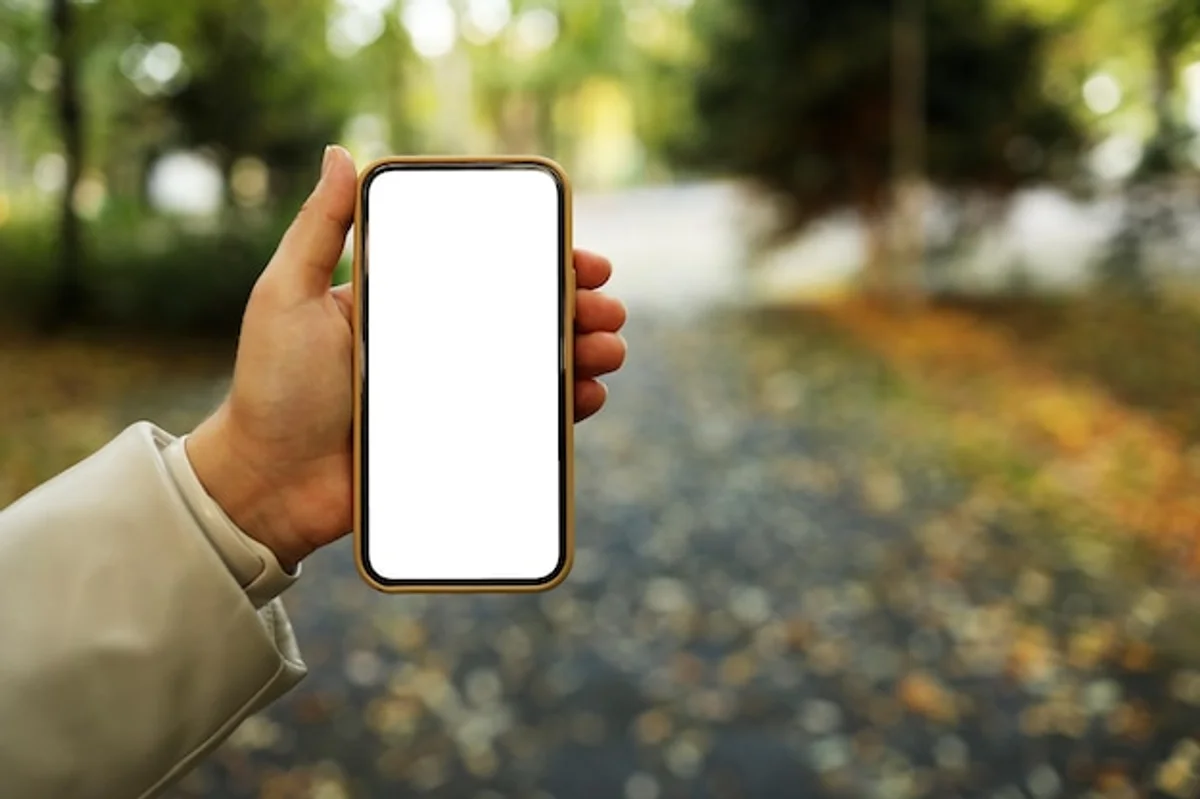man using smartphone in autumn park gloves