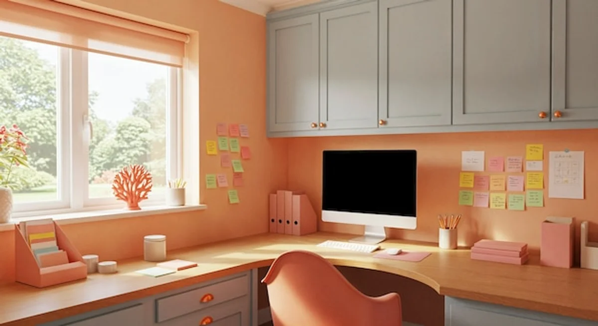 cozy autumn office modern minimalist desk sunshine window