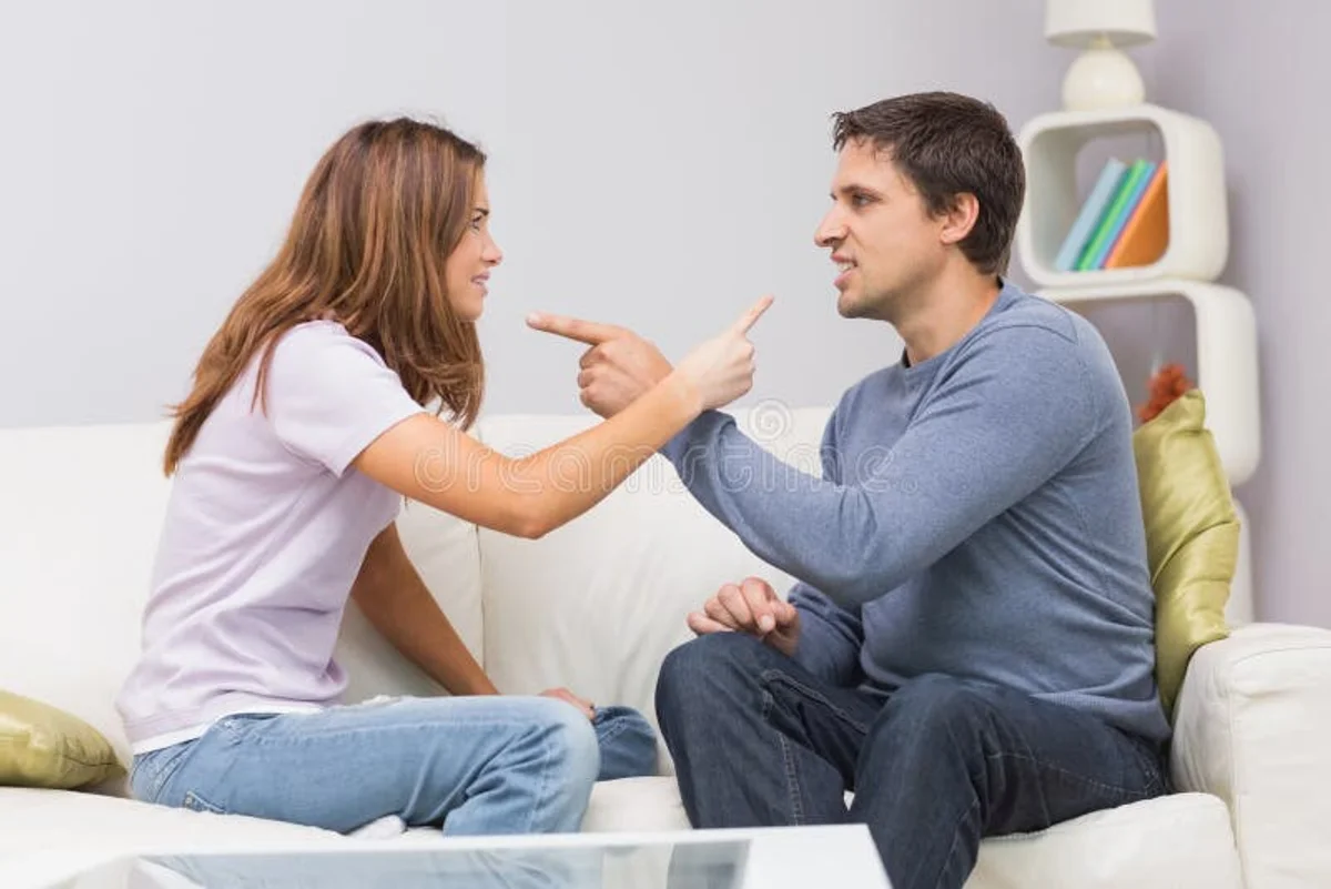 Czech couple arguing autumn home living room problem