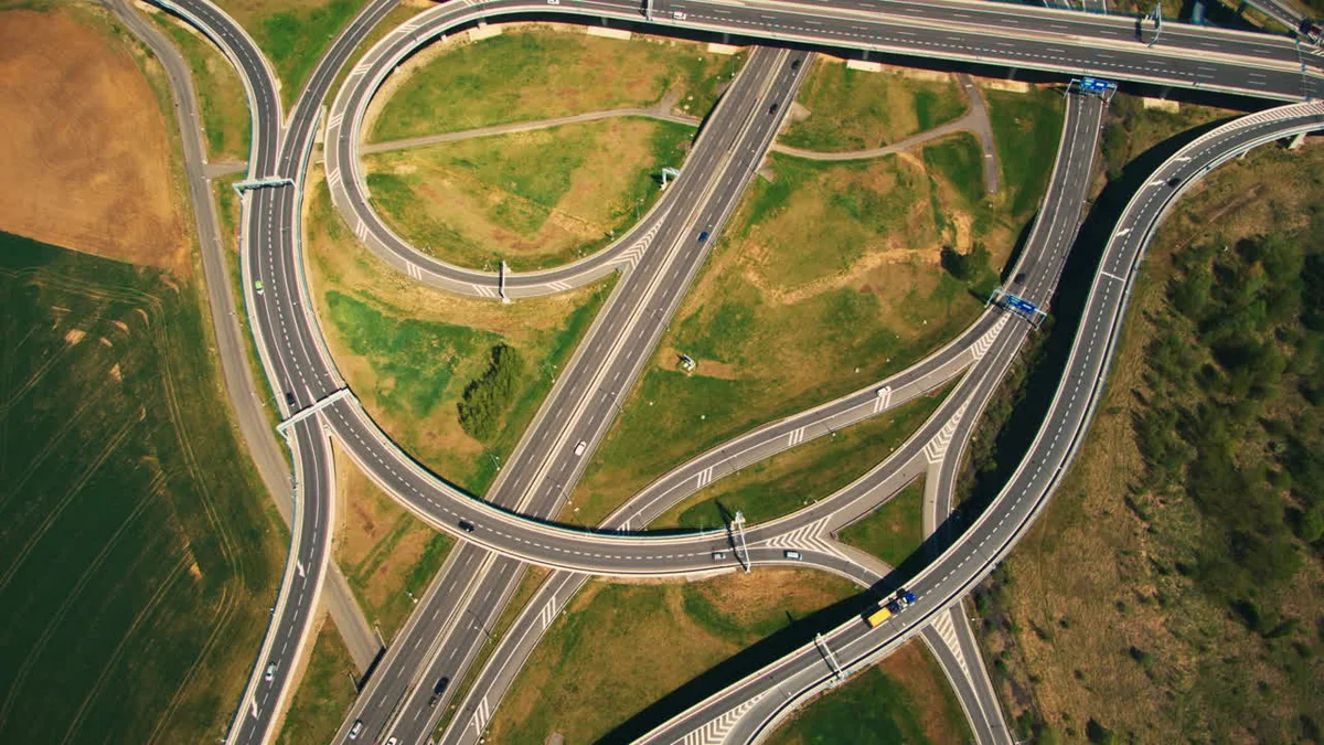 Czech traffic jam aerial view