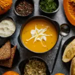 quick healthy pumpkin soup flat lay autumn