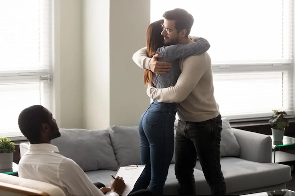 adults resolving conflict calmly home interior emotional communication