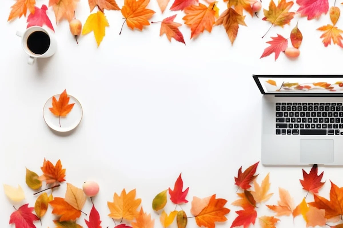 creative painting workspace autumn leaves colorful flat lay